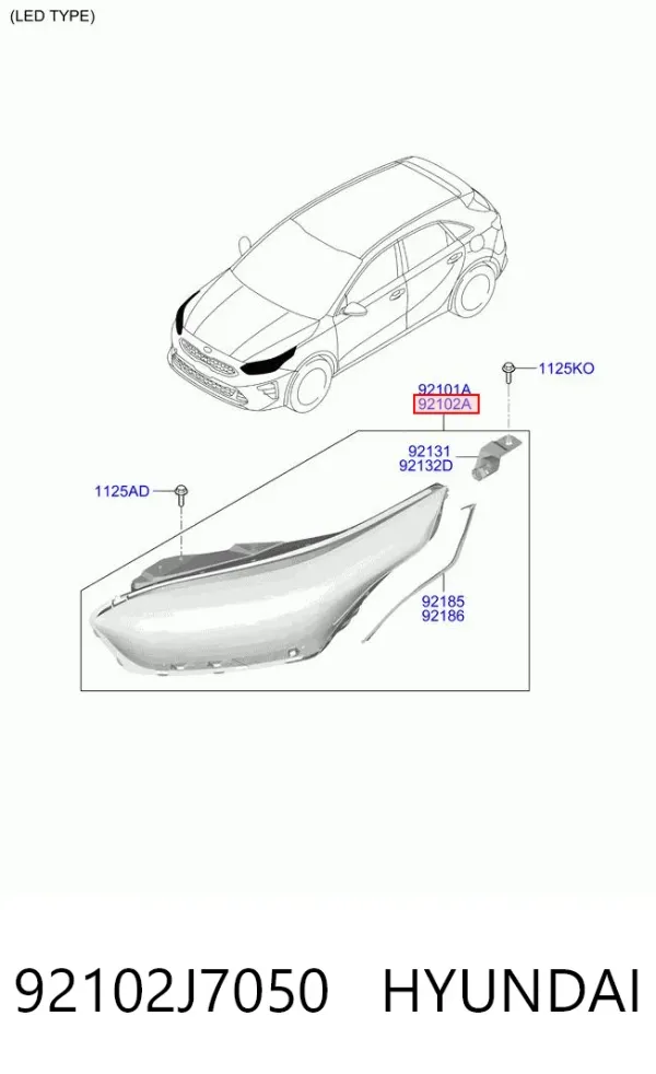 Faro derecho 92102J7050 Hyundai/Kia
