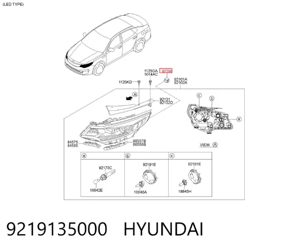Clip de fijación de faro 9219135000 Hyundai/Kia