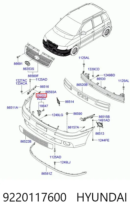 Luz antiniebla izquierdo 9220117600 Hyundai/Kia