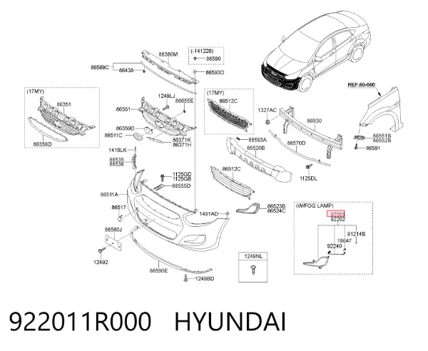 Luz antiniebla izquierdo 922011R000 Hyundai/Kia
