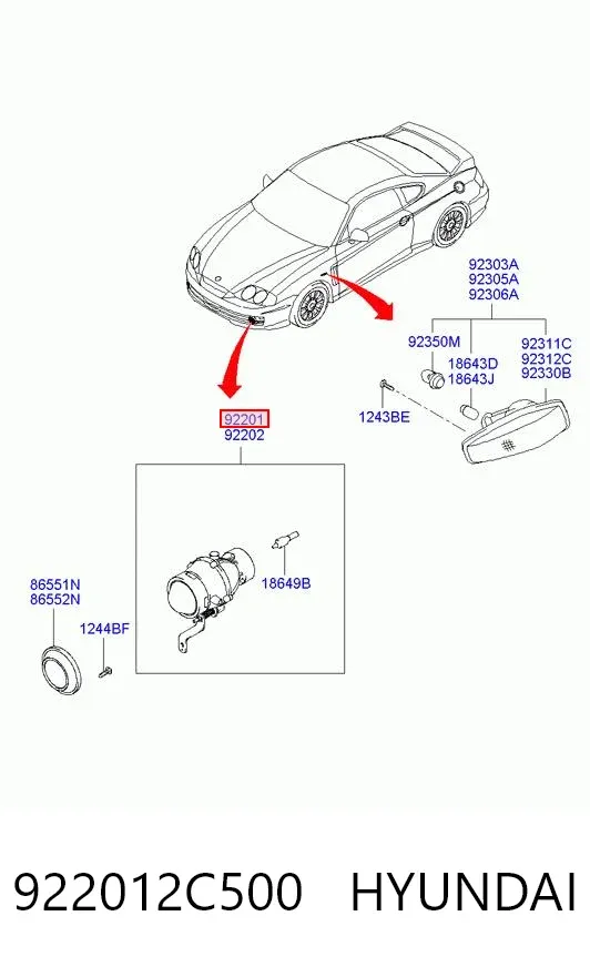 Luz antiniebla izquierdo 922012C500 Hyundai/Kia