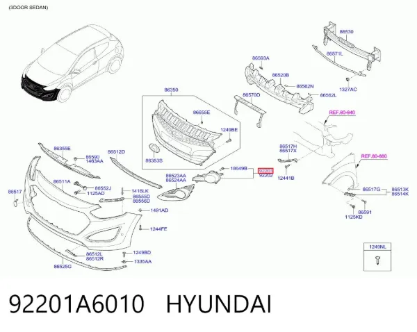 Luz antiniebla izquierdo 92201A6010 Hyundai/Kia
