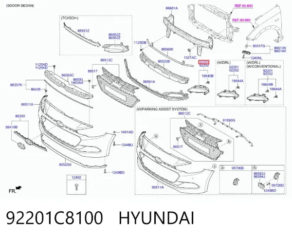 Luz diurna izquierda 92201C8100 Hyundai/Kia