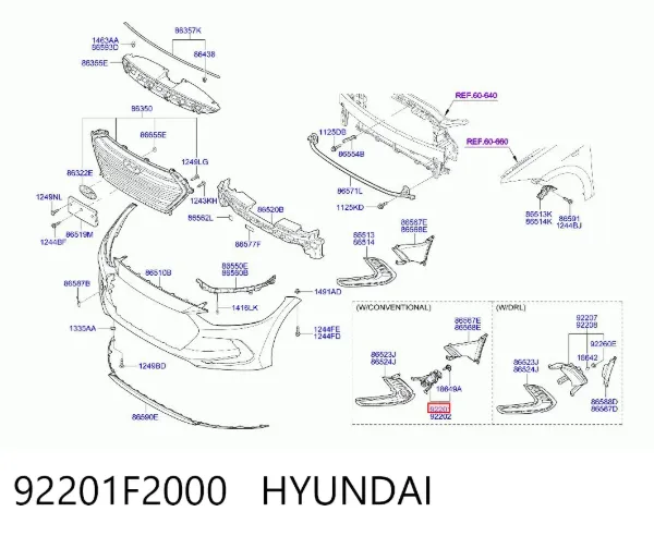 Luz antiniebla izquierdo 92201F2000 Hyundai/Kia