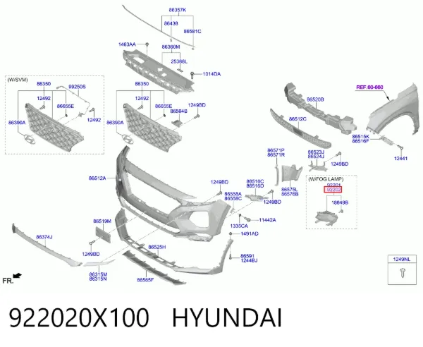Faro antiniebla derecho 922020X100 Hyundai/Kia