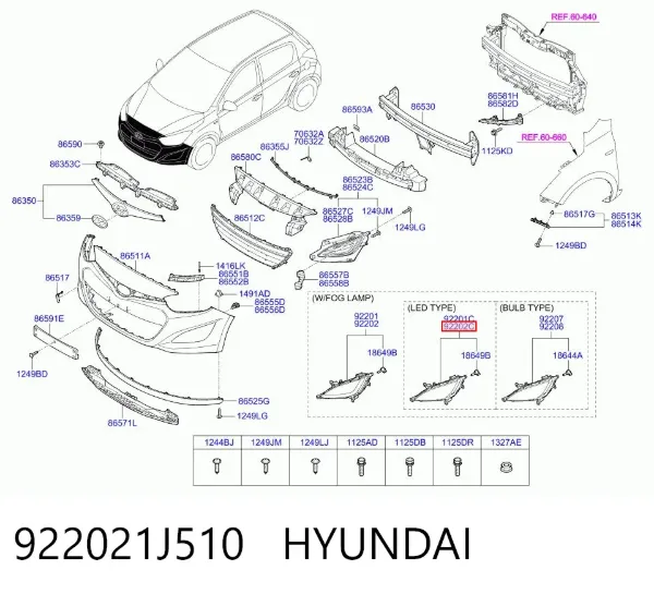 Faro antiniebla derecho 922021J510 Hyundai/Kia