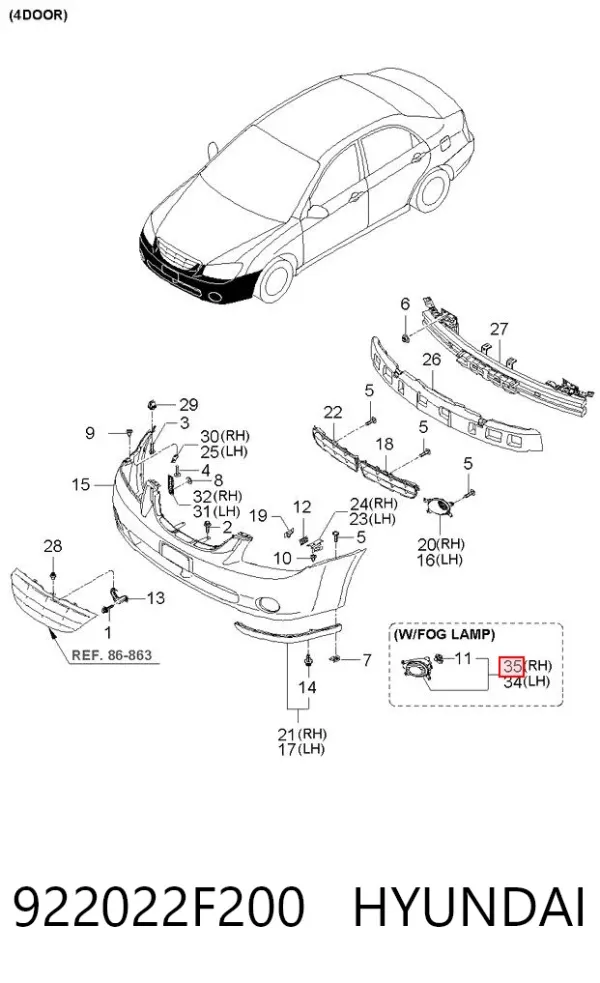 Faro antiniebla derecho 922022F200 Hyundai/Kia