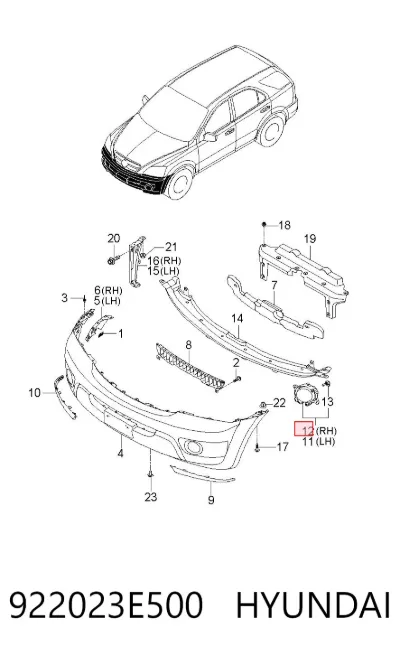 Faro antiniebla derecho HYUNDAI 922023E500
