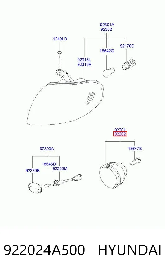 Faro antiniebla derecho 922024A500 Hyundai/Kia