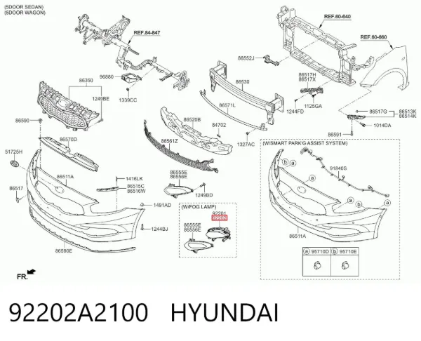 Faro antiniebla derecho 92202A2100 Hyundai/Kia