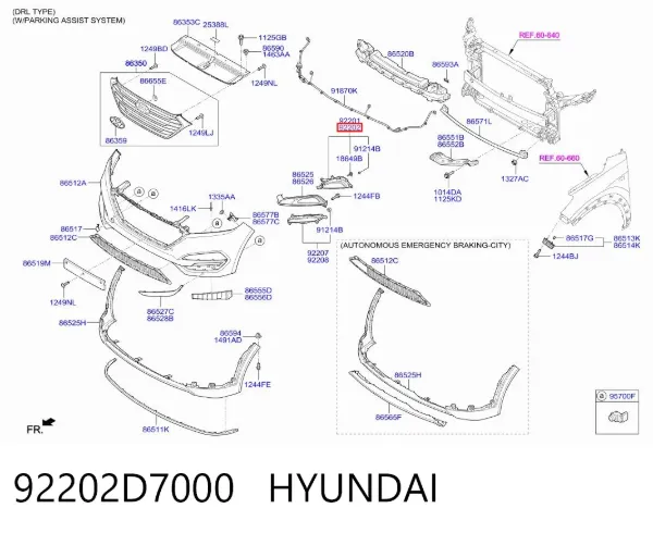 Faro antiniebla derecho 92202D7000 Hyundai/Kia