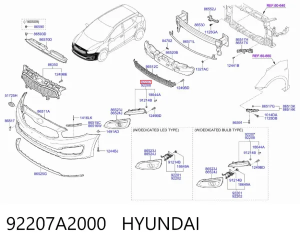 Luz antiniebla izquierdo 92207A2000 Hyundai/Kia