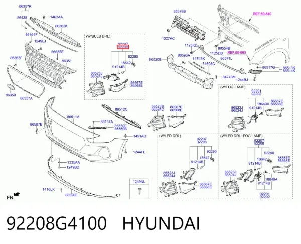 Faro antiniebla derecho 92208G4100 Hyundai/Kia