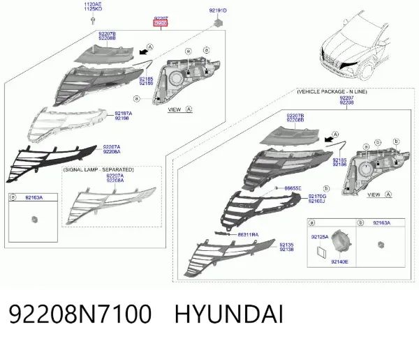 Luz diurna derecha 92208N7100 Hyundai/Kia