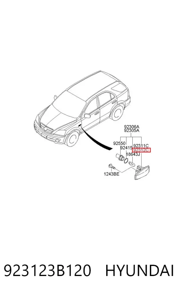 Luz intermitente de guardabarros derecho 923123B120 Hyundai/Kia
