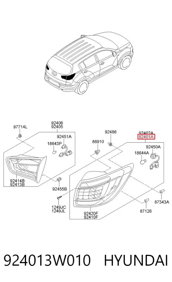 Piloto trasero exterior izquierdo 924013W010 Hyundai/Kia