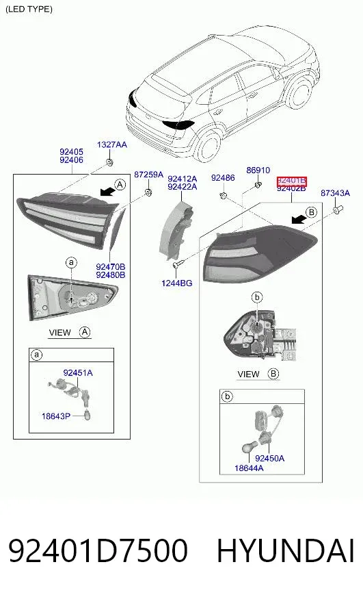 Piloto trasero exterior izquierdo 92401D7500 Hyundai/Kia