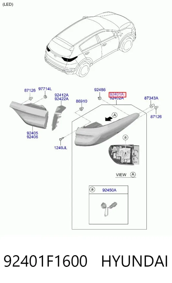 Piloto trasero exterior izquierdo 92401F1600 Hyundai/Kia