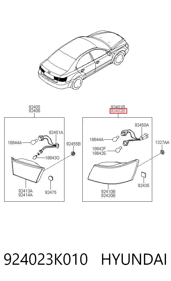 Piloto trasero exterior derecho 924023K010 Hyundai/Kia