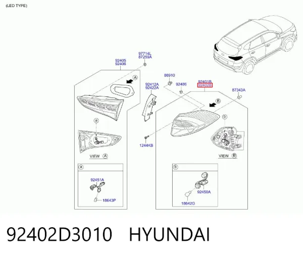 Piloto trasero exterior derecho 92402D3010 Hyundai/Kia