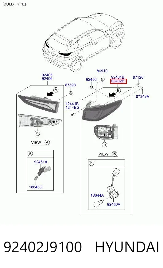 Piloto trasero exterior derecho 92402J9100 Hyundai/Kia