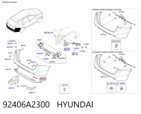 Reflector de parachoques trasero 92406A2300 Hyundai/Kia