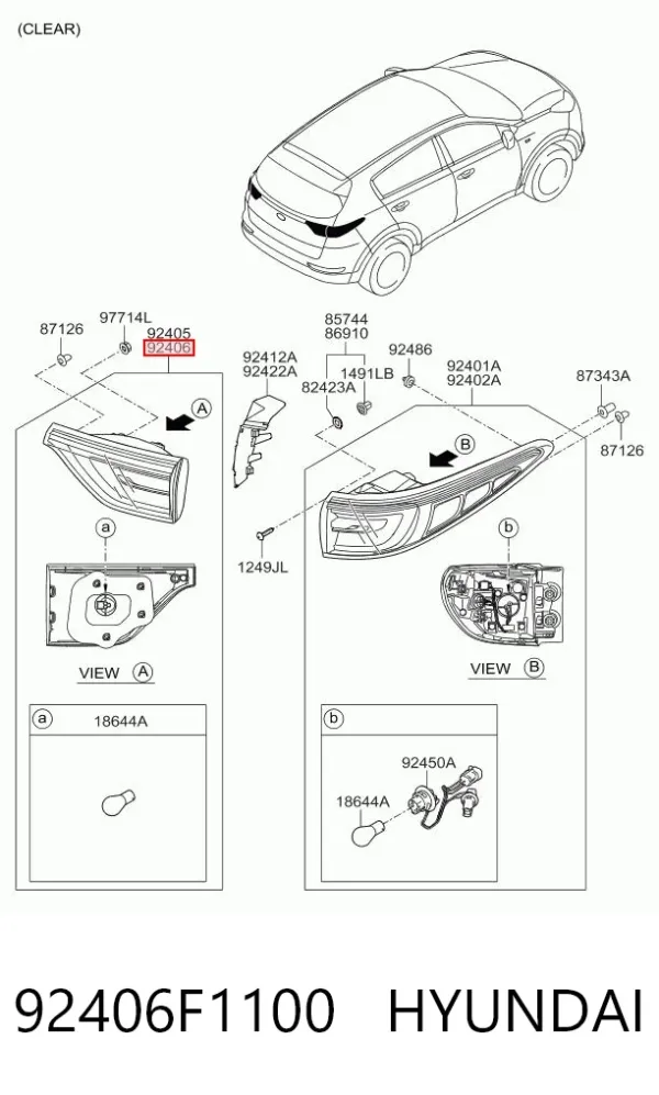 Piloto trasero interior derecho 92406F1100 Hyundai/Kia