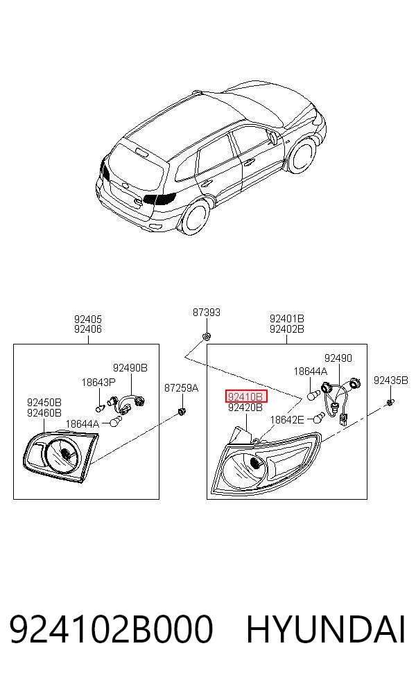 Piloto trasero exterior izquierdo 924102B000 Hyundai/Kia
