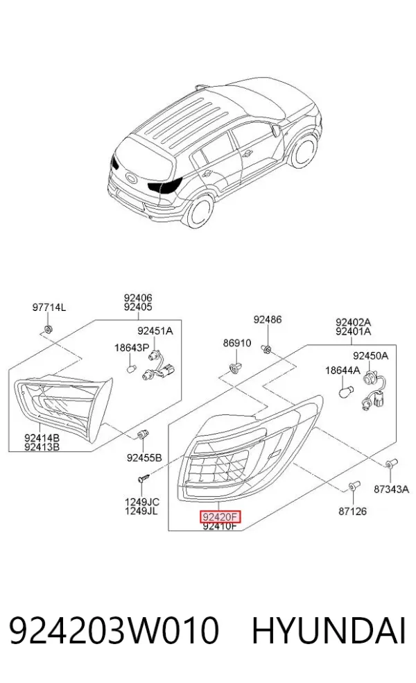 Piloto trasero exterior derecho 924203W010 Hyundai/Kia