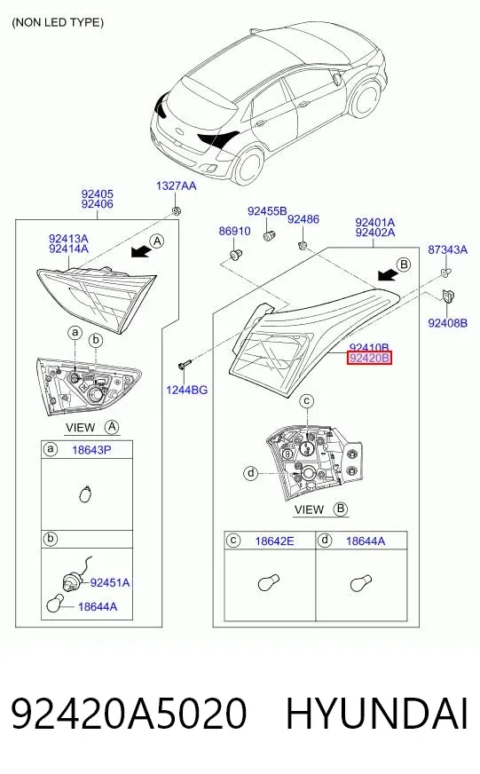 Piloto trasero exterior derecho 92420A5020 Hyundai/Kia