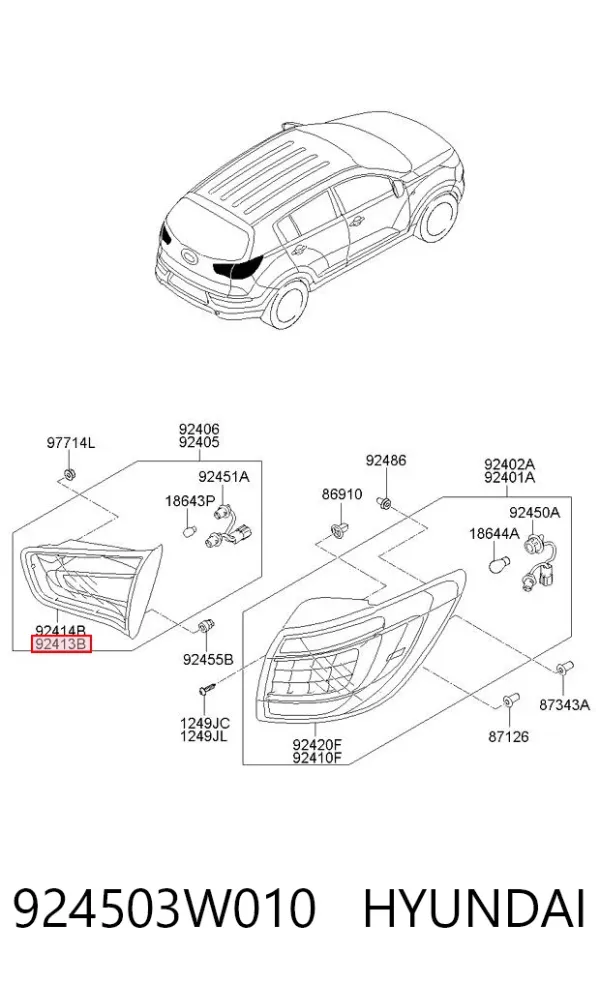 Piloto trasero interior izquierdo 924503W010 Hyundai/Kia