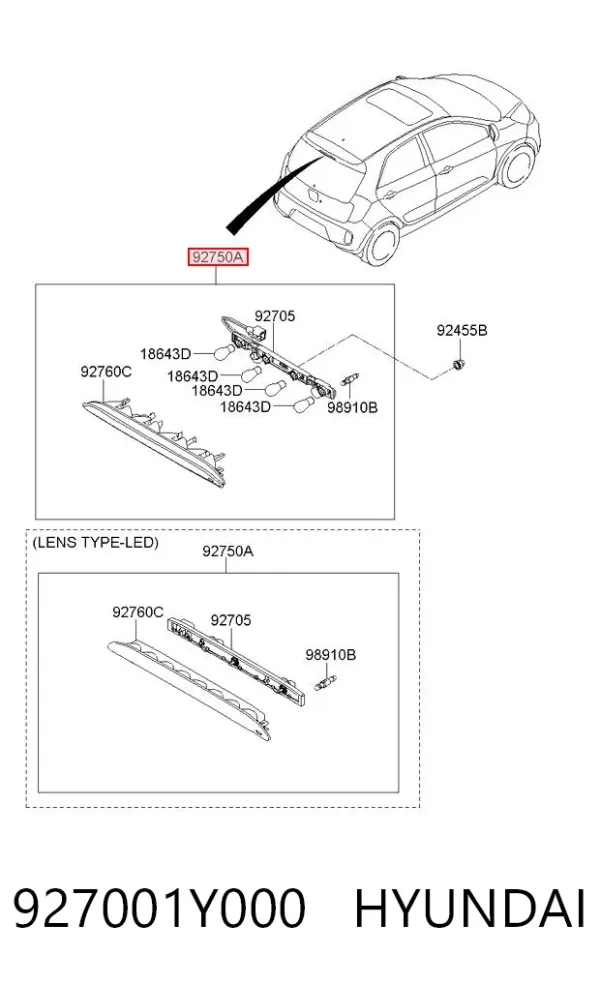 Tercera luz de freno 927001Y000 Hyundai/Kia