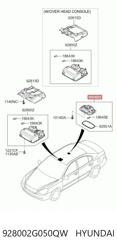 Luz de techo interior (cabina) HYUNDAI 928002G050QW