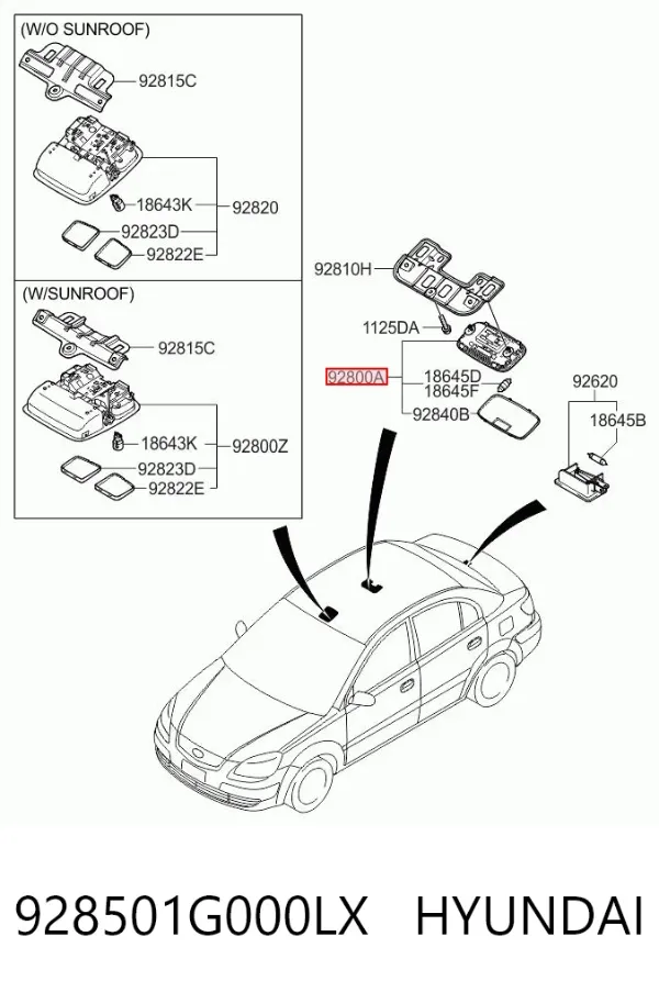 Luz de techo interior (cabina) 928501G000LX Hyundai/Kia