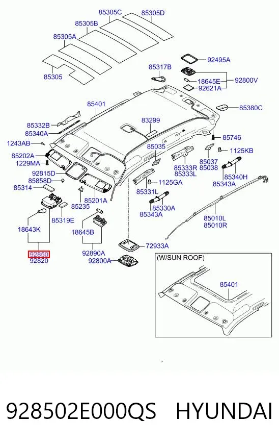 Luz de techo interior (cabina) 928502E000QS Hyundai/Kia