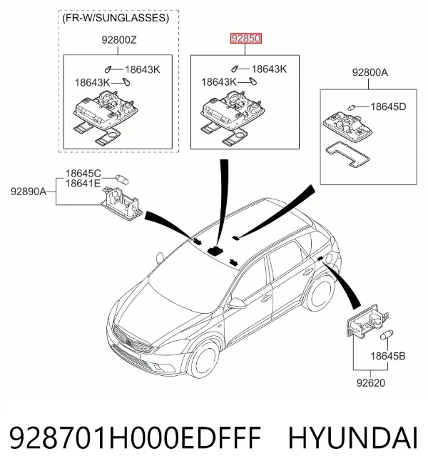Luz de techo interior (cabina) 928701H000EDFFF Hyundai/Kia