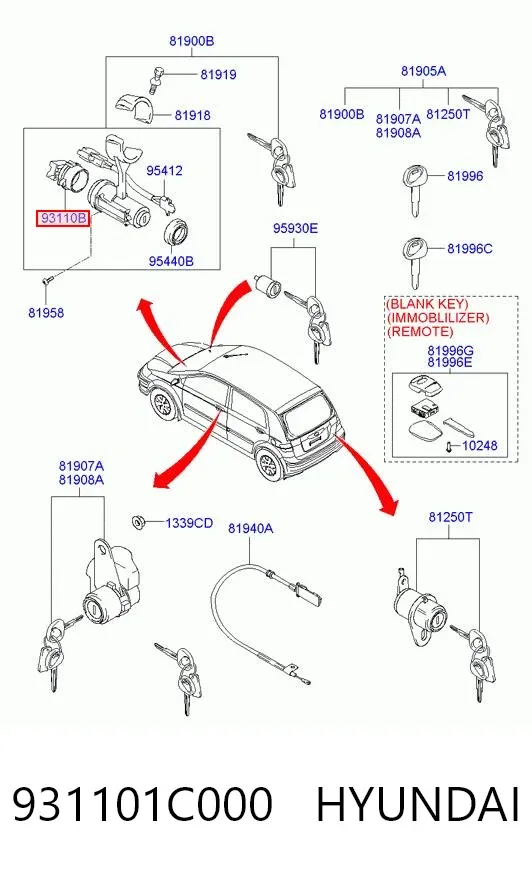 Interruptor de fin de carrera del cilindro de encendido 931101C000 Hyundai/Kia