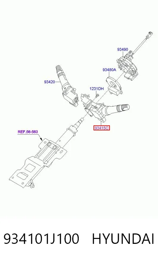 Conmutador izquierdo de la columna de dirección 934101J100 Hyundai/Kia