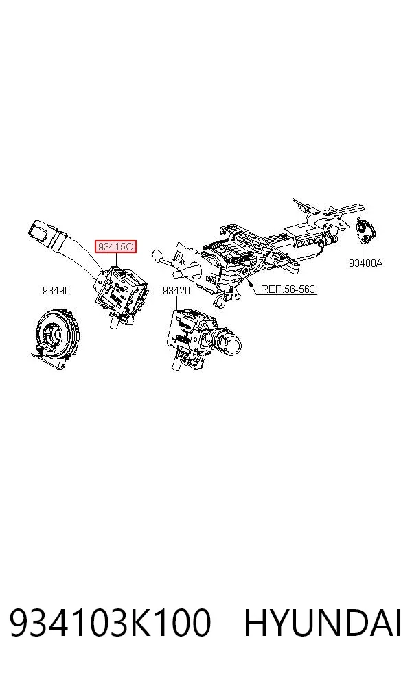 Conmutador izquierdo de la columna de dirección 934103K100 Hyundai/Kia