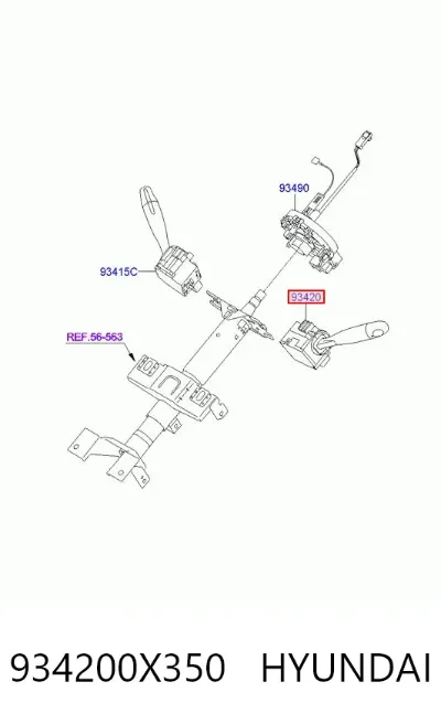 Conmutador derecho de la columna de dirección HYUNDAI 934200X350