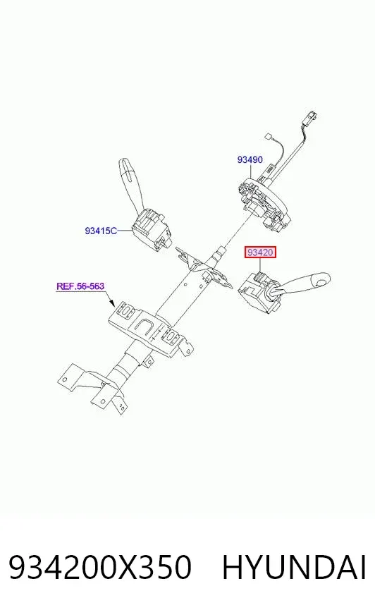 Conmutador derecho de la columna de dirección 934200X350 Hyundai/Kia