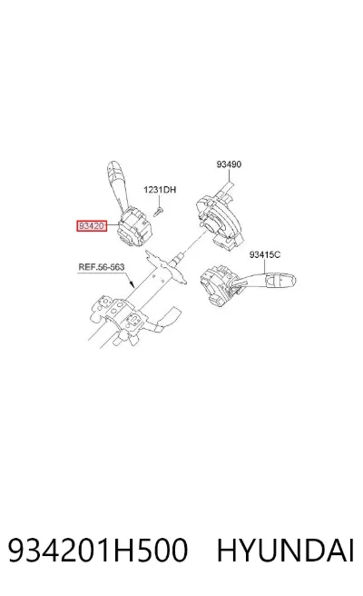 Conmutador derecho de la columna de dirección HYUNDAI 934201H500