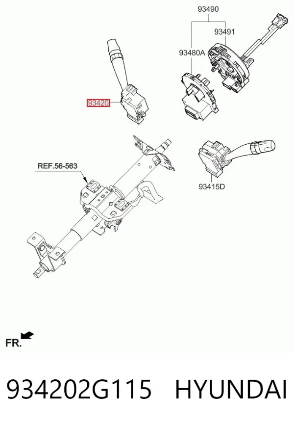 Conmutador derecho de la columna de dirección 934202G115 Hyundai/Kia