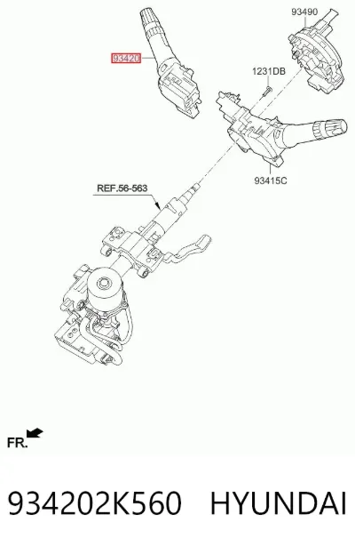 Conmutador derecho de la columna de dirección HYUNDAI 934202K560