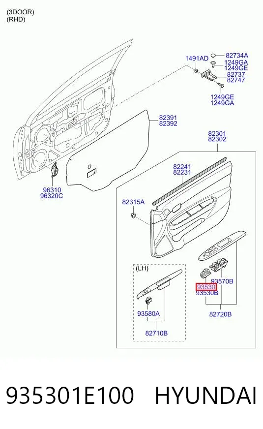 Módulo de espejos retrovisores en la puerta 935301E100 Hyundai/Kia
