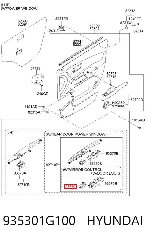 Módulo de espejos retrovisores en la puerta 935301G100 Hyundai/Kia