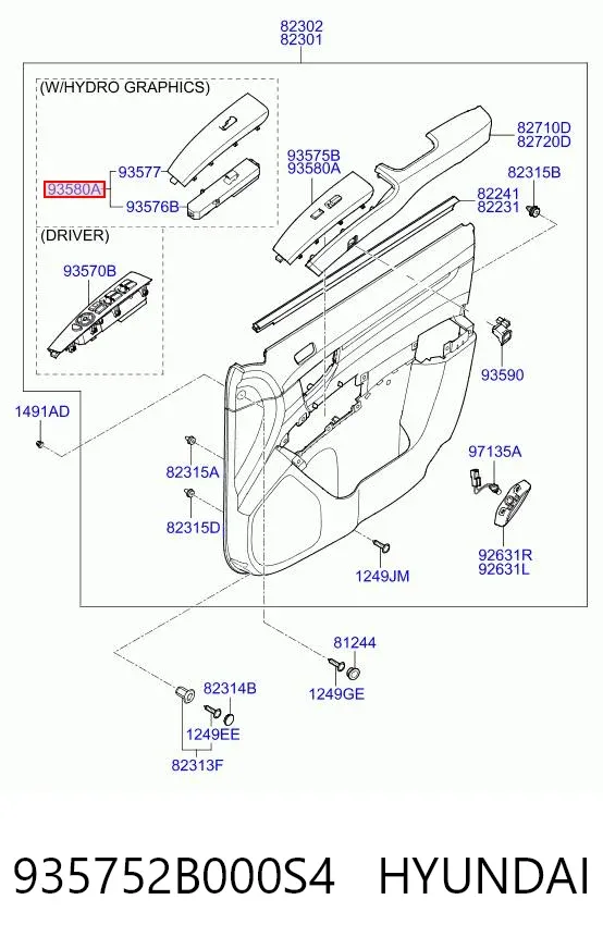 Módulo de espejos retrovisores en la puerta 935752B000S4 Hyundai/Kia