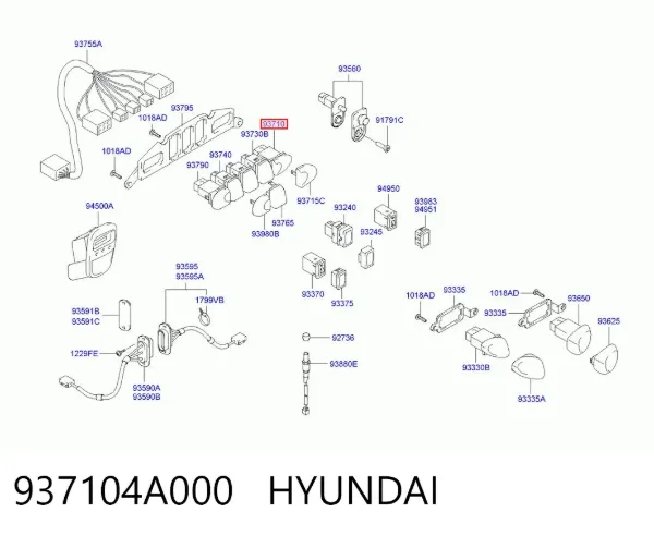 Botón de encendido de la calefacción de la luneta trasera 937104A000 Hyundai/Kia