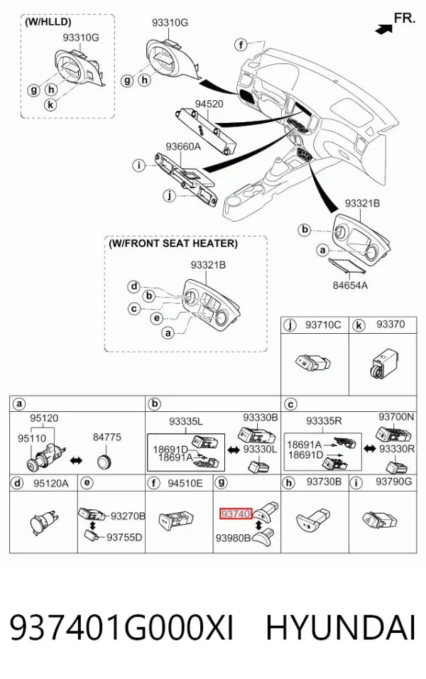Interruptor de las luces antiniebla 937401G000XI Hyundai/Kia