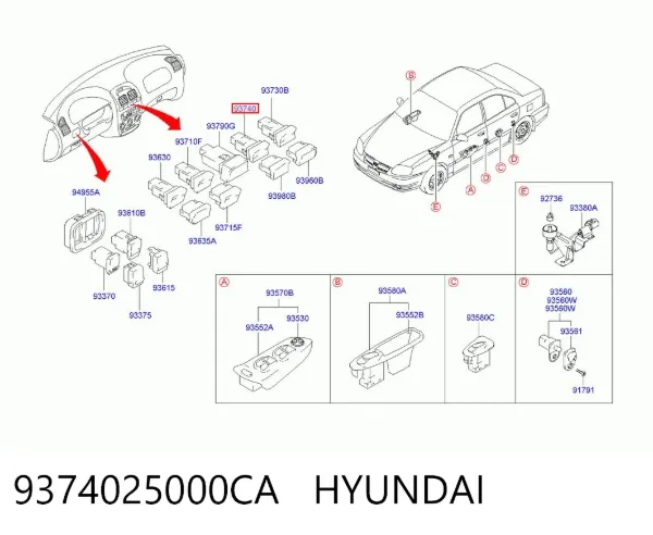 Interruptor de las luces antiniebla 9374025000CA Hyundai/Kia